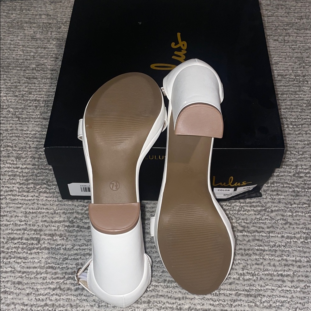 Lulus Kinsella White Platform Ankle Strap High Heels - Size 7.5 - Picture 7 of 8